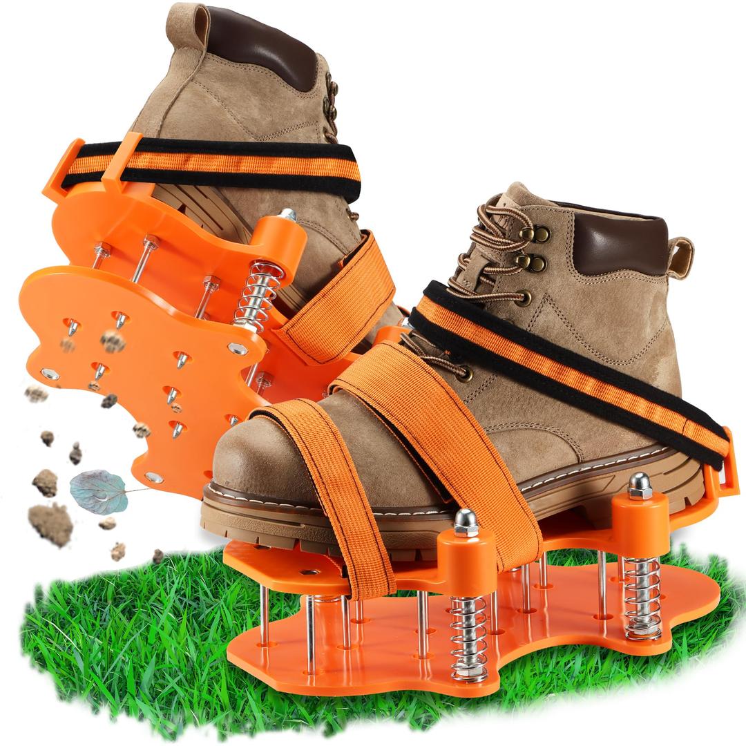 Lawn Aerator Shoes for Grass.Metal Bottom Double Layer Soil Yard Aerator Lawn Tool,Lawn Spike Shoes for Patio Garden Manual Air Aeration Tool for Lawn (Orange)