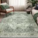Area Rugs 6'x9' Washable Non-Slip, Floral Vintage Distress Print Pattern Medallion Carpet for Living Room Bedroom Dining Room, Dark Green Gray