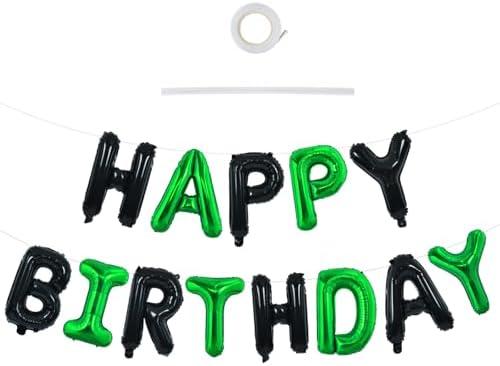 TONIFUL Happy Birthday Balloons Banner 16 Inch Mylar Foil Letters Birthday Sign Reusable for Girls Boys Kids & Adults Birthday Party Decorations Supplies（Black Green）