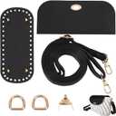 Beinkmake PU Leather Purse Crochet Set, Black Oval Bag Bottom with Flap Cover and Adjustable Shoulder Strap, DIY PU Leather Bag Knitting Set for Handbag, Purse and Crossbody Bags Making