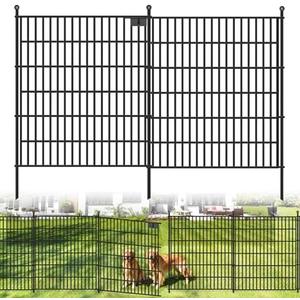 Toolterritary 10 Panels No Dig Garden Fence with Gate, 32 in(H) X24.2 ft(L) Metal Fence Panels, Thickened Rustproof Garden Fencing, Animal Barrier Fence for Dogs, Rabbits, and Patio