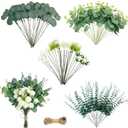 Artificial Greenery Stems Set 110 Pcs 8 Kinds of Faux Eucalyptus Stems and Flowers Fake Silver Dollar Eucalyptus Leaves Stems Bulk for Wedding DIY Bouquets Vase Table Centerpieces Decor