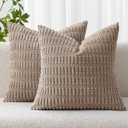 MIULEE Pack of 2 Corduroy Decorative Throw Pillow Covers 12x12 Inch Soft Boho Striped Pillow Covers Modern Farmhouse Home Decor for Sofa Living Room Couch Bed Light Brown