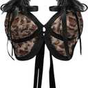 MakeMeChic Women's Plus Size Cheetah Halter Top Contrast Faux Fur Tie Back Y2K Going Out Tops (Black)