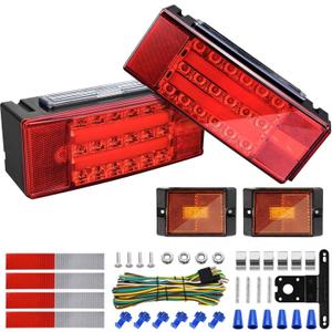 Kohree Submersible LED Trailer Lights Kit, 12V Super Bright Utility Brake Stop Turn License Tail Lights, Rectangular Trailer Lights with Wiring Kit & 2 Marker Lights for Boat RV Truck Over 80 Inches