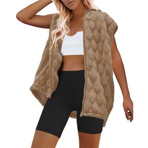 SENSERISE Womens Oversized Puffer Vest Sleeveless Quilted Jacket Zip Up Hooded Puffy Vest Winter Coats with Pockets (X-Large, Dark Khaki)