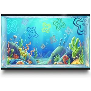 Aquarium Background Stickers for 5-12 Gallon Tanks, Cartoon Underwater Self-Adhesive Fish Tank Reptile Terrarium Decor Poster (24 x 12inches / (61 x 31 cm))