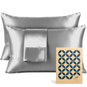 Pure Bedding Satin Pillowcase 2 Pack - Queen Size (20"x30", Grey) - Silky Pillow Cases for Hair and Skin - Satin Pillow Covers with Envelope Closure - Extra Soft Premium Microfiber