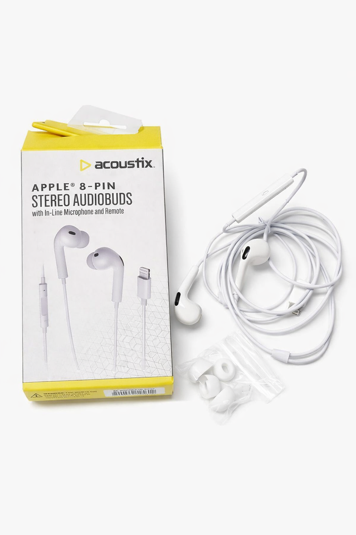 Acoustix Apple 8-pin Stereo Audiobuds With In-Line Microphone And Remote White