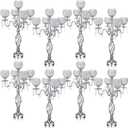 Nitial 8 Pcs 5 Arm Crystal Candelabra Centerpieces for Table 27 Inch Retro Victorian Crystal Candle Holders Bowl Table Centerpieces Decor for Wedding Banquet Valentine Dinner Party Event (Silver)