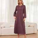 Womens Cotton Long Sleeve Nightgowns Soft Ladies Sleep Shirts Button V Neck Full Length Night Shirts Sleepwear with Pockets (Red, XL)