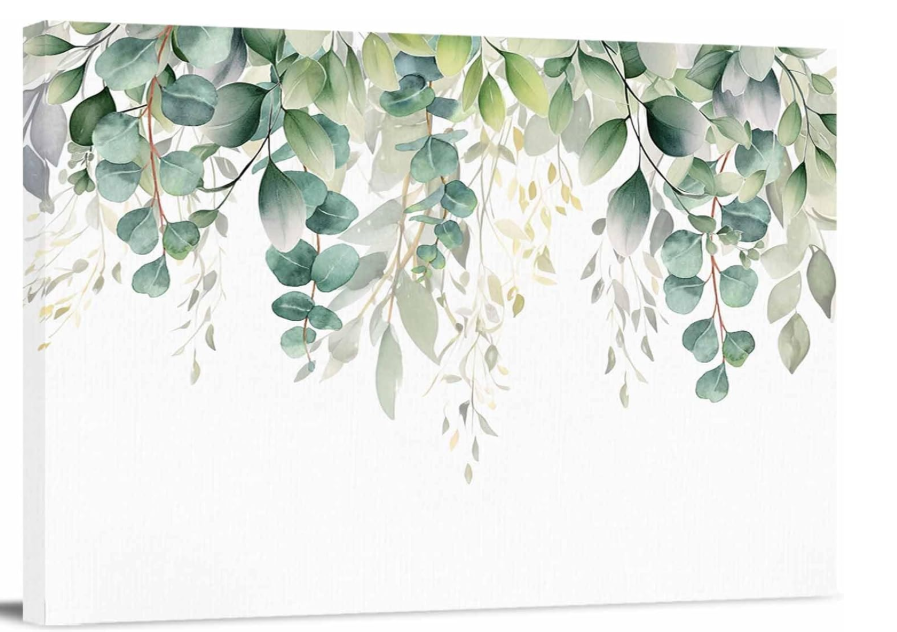 Canvas Print Wall Art -  Wall Decor Modern Artwork Paintings Pictures for Living Room Stretched and Framed Ready to Hang - 24" x 36", Green Eucalyptus Leaves