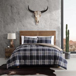 Wrangler- Queen Duvet Cover Set, Reversible Bedding Set with Matching Sham(s), Yellowstone Inspired, Casual Home Dcor (City Flats Plaid Blue, Queen)