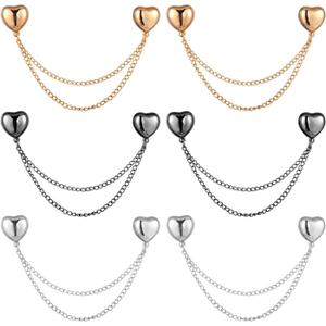 6pcs Magnet Clothing Pins, Metal Magnetic Clothing Clips with Chain Multi-Use Strong Magnet Pin Magnetic Button Clips for Fixing Hem of Hijab Clothes Long Pants Legs Sleeves of Shirts(Heart Style)