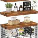 Bathroom Floating Shelves for Wall - Shelf Over Toilet Storage Small Farmhouse Decor Shelves (15.7 inch, Set of 3, Rustic Brown)