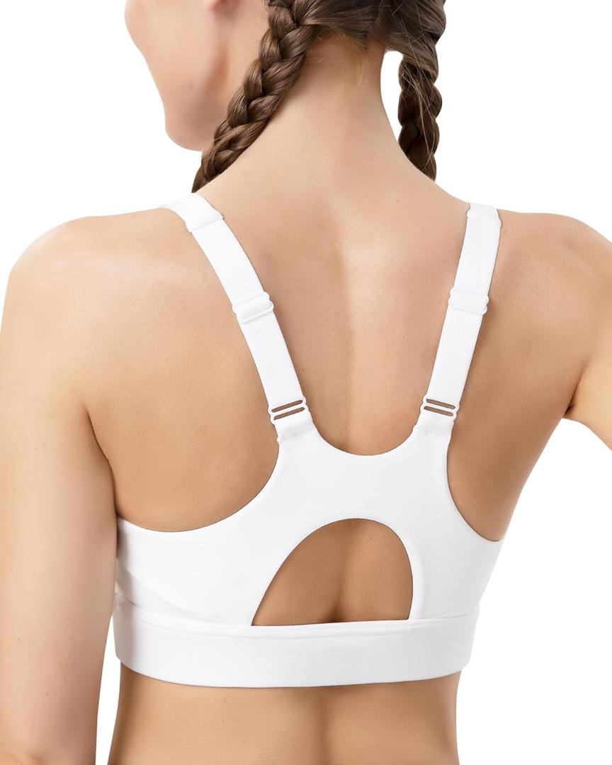 Racerback Sports Bras for Women High Support Adjustable Straps Molded Cup Workout Fitness Running Gym Bra (White, L)