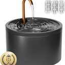 Ceramic Cat Water Fountain - 2.1L/71oz - All-Ceramic Body & Pure Copper Water Spout - Automatic Pet Drinking Fountain for Cats Indoor with Ultra-Quiet Pump, and 3Pcs Filter & Sponge (Black Ceramic Cat Fountain)