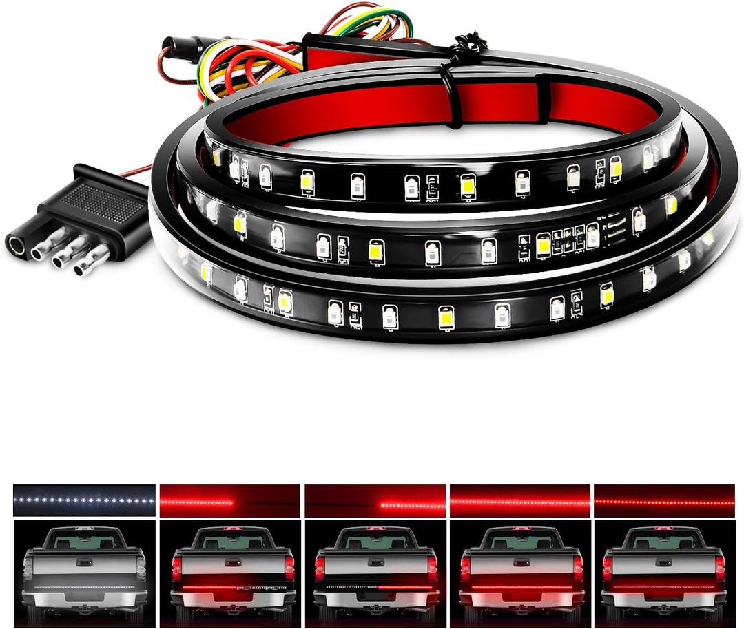 Nilight 60" Truck Tailgate Light Bar 108 LED Single Row Light Strip with Red Running Brake Lights Turn Signal White Reverse Light