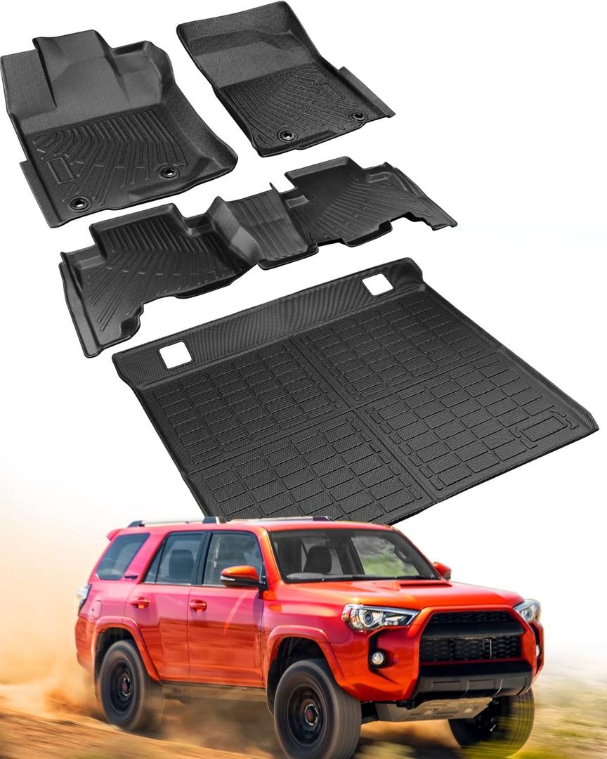 All-Weather Floor Mats for Toyota 4Runner 2024 2023 2022 2021 2020 2019 2018 2017 2016 2015 2014 2013 (Only Fit 5-Seat W/o Sliding Cargo Tray), Heavy Duty & Ideal Gift for Toyota 4Runner Accessories