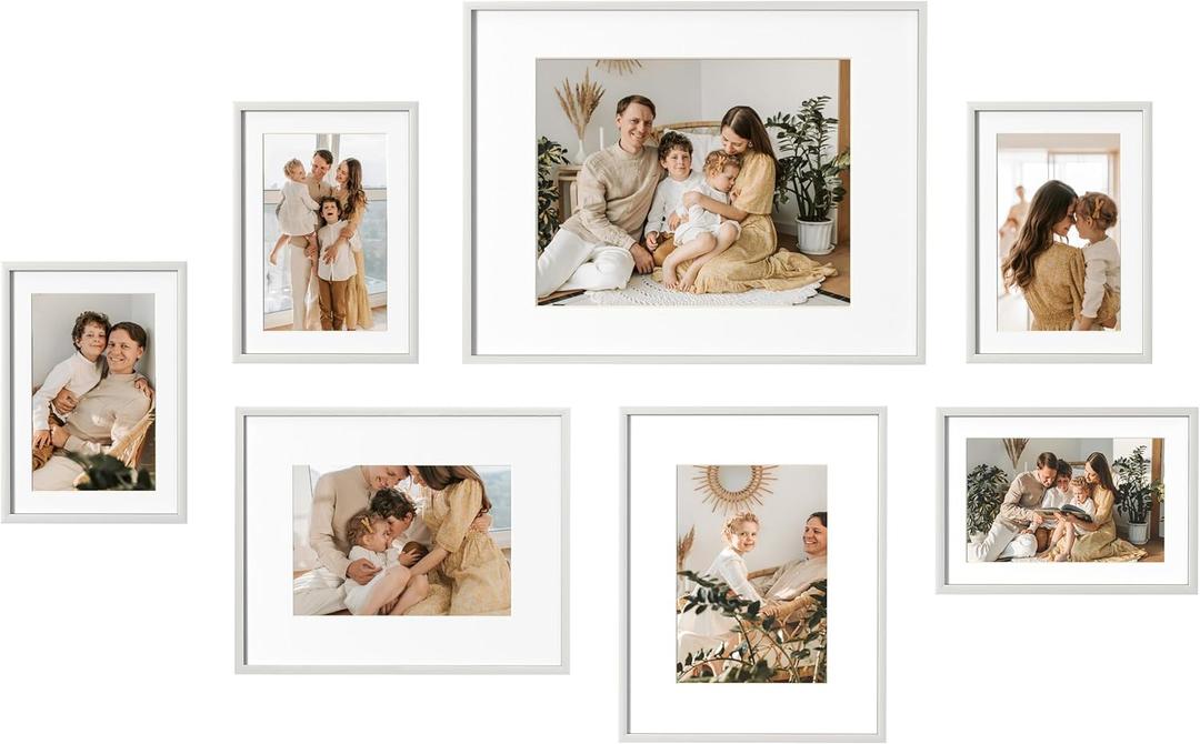 eletecpro Aluminum Gallery Wall Frame Set of 7, Including 1Pc 11x14, 2Pcs 8x10, 4Pcs 5x7 Photo Frames for Wall or Tabletop Display, Multiple Sizes Picture Frames Collage Wall Decor, Silver