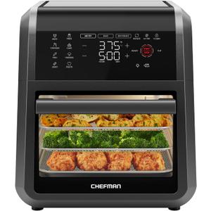 Chefman 12-Quart 6-in-1 Air Fryer Oven with Digital Timer, Touchscreen, and 12 Presets - Family Size Countertop Convection Oven, Dishwasher-Safe Parts (Black)