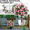 Artificial Flowers for Outdoors, Faux Outdoor Plants Fake Plants Topiary Balls Artificial Outdoor Set of 2 with Ground Spike for Home Front Porch Patio Garden Decor (Pink)