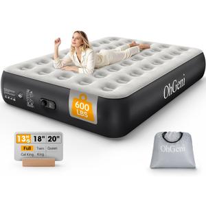 OhGeni Air Mattress Full with Built in Pump, 13" Raised Inflatable Blow up Mattress, Family Choice Award Winner, Portable Foldable Bed with Upgraded Surface for Home & Camping, 600 lbs