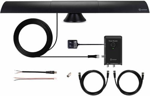 Antop at-500SBS Amplified HDTV＆Fm Antenna, Noise-Free 4G LTE Filter & Smart Boost System for Dual Connectivity, Support TV and A Second Device(Tv, FM or OTA-Ready Streaming Device or Projector)