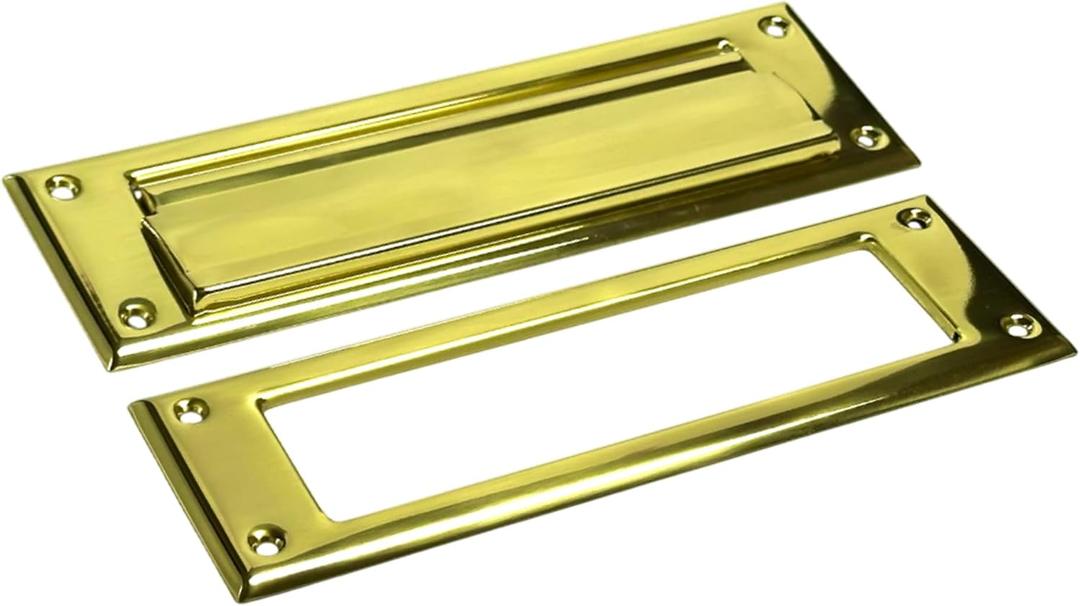 QCAA Solid Brass Mail Slot, with Solid Brass Interior Frame,10" x 3", Polished Brass, 1 Pack, Made in Taiwan