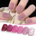 BORN PRETTY Reflective Glitter Gel Nail Polish Pink Holographic Colorful Glitter Spring Summer Gel Polish Sparkly Shiny Disco DJ LED Gel Nail Polish Nail Varnish 6PCS, Pink