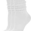Women's Scrunch Crew Socks Retro 3-Pack Solid Cotton Boot Calf Socks Chunky Ribbed Cozy Slouchy Socks Size 5-11 (One Size, 3 Pack White)