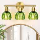 Bathroom Light Fixtures - 3-Light Gold Vanity Lights with Green Tulip Glass Shade, Brass Bathroom Lighting Fixture Over Mirror, Vintage Vanity Wall Sconce Lamp for Kitchen Living Room Hallway