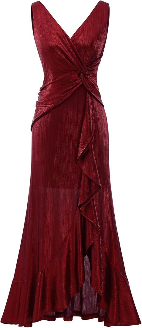 BeryLove Formal Dress Wedding Guest Sparkly Party Evening Prom Elegant Split Midi Cocktail Glitter Dress, Size 2XL