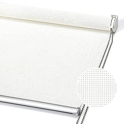ChrisDowa Light Filtering Roller Shades, with 5% Openness Solar Screen, Flame Retardant Fabric. Solar Semi Sheer Roller Blinds for Office and Home. Easy to Install.Off White,32 W x 72" H