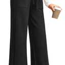 Arach&Cloz Womens 2025 Spring Sweater Pants Wide Leg Elastic High Waist Cute Casual Flowy Lounge Winter Knit Trousers Pockets (Black)