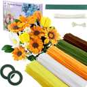 400 Pcs Pipe Cleaners Craft,5 Assorted Colors Pipe Cleaners Bulk, Chenille Stems for DIY Flower Making Kit with Floral Wires, Gardening Tape,Stamen& Ribbon (Sunflowers)