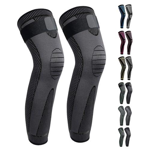 SKDK Full Leg Sleeves Long Compression Sleeve Knee Protect, for Man Women Basketball, Arthritis Cycling Sport Football, Reduce Varicose Veins & Swelling of Legs, Black-Updated,Large (1 Pair)