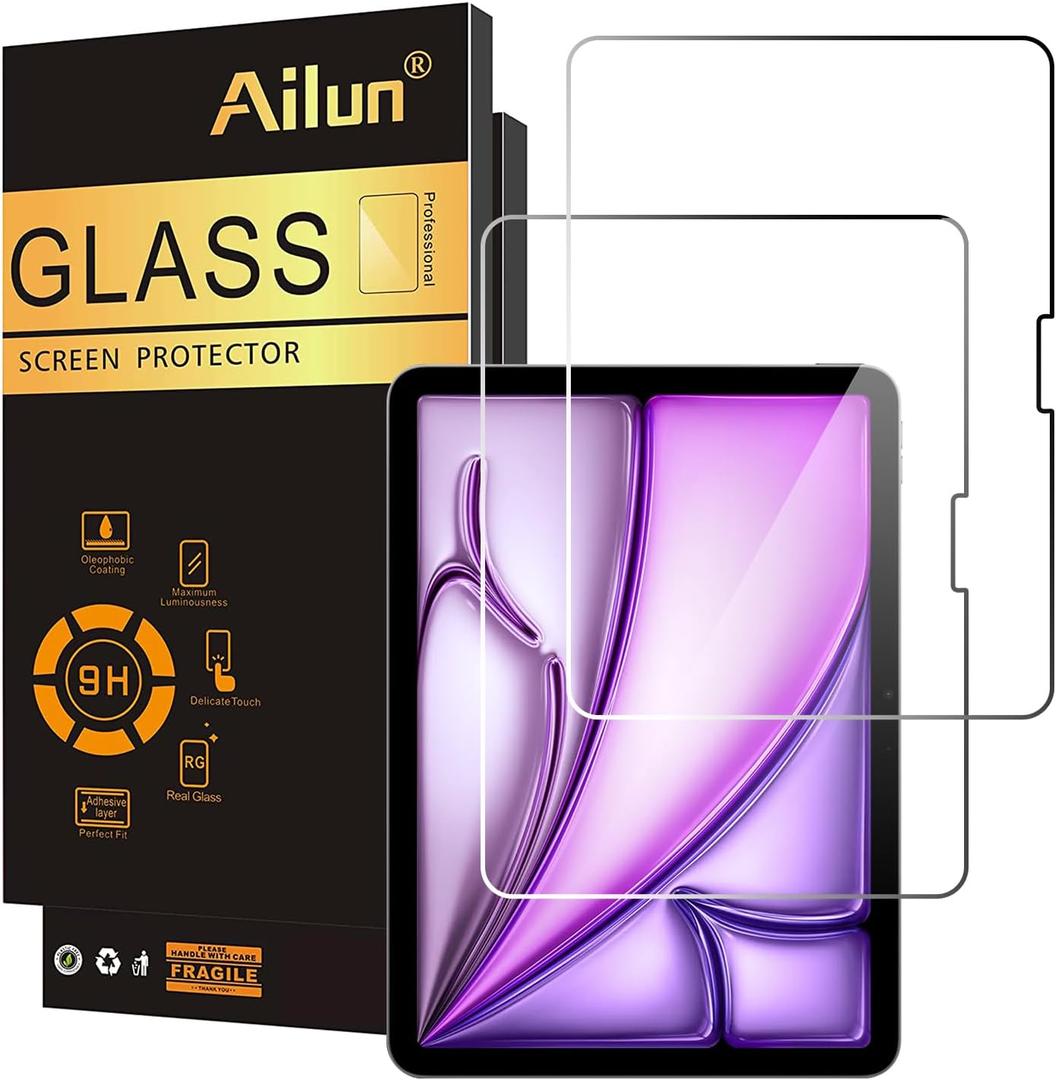 Ailun Screen Protector for iPad Air 13 Inch 2025/2024 [7th/6th Generation, M3/M2], iPad Pro 13 Inch 2024 7th Generation, Tempered Glass [Face ID & Apple Pencil Compatible] Case Friendly [2 Pack]