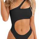 YELAIVP Women's Cutout One Piece Swimsuit Sexy One Shoulder High Cut Bathing Suit Bikini (Black)