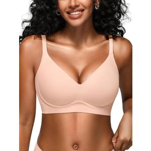 Wireless Jelly Bras for Women No Underwire - S-2XL Seamless Padded T-Shirt Bralette with Support, Full Coverage Comfort Bra (Medium, Pink)