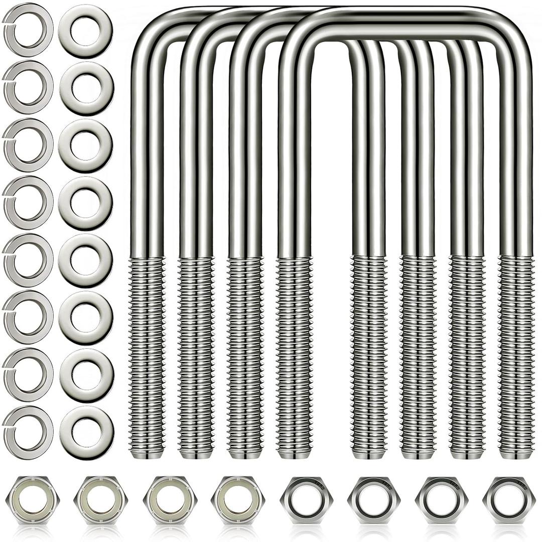 4 Pcs Hotop 304 Stainless Steel Square U-Bolt Boat Trailer U-Bolts with Washers and Nuts l Heavy Duty U Bolt for Sailboat Trailer Automobiles Industrial Part (1/2 D x 3 1/16 W x 5 5/16 Inch)