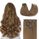 GOO GOO Clip in Hair Extensions Real Human Hair, Remy Human Hair Extensions Clip ins for Women, Natural Human Hair, 18inch 120g 7Pcs, 5 Light Ash Brown
