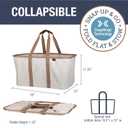 CleverMade Collapsible Laundry Tote 2-Pack (50L) Foldable Carry-All Storage Bin for Laundry, Car Trunk, RV, Dorm & Home Organization LUXE Cotton Blend with Vegan Leather Accents, Cream
