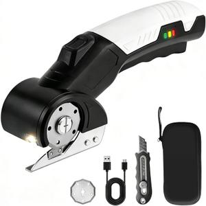 AYP Cordless Electric Scissors,4.2V Cardboard Cutter Machine with Utility Knife & Storage Box, Rotary Cutter Used for Fabric, Leather, Plastic, Carpet Cutting