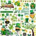 Cholemy 108 Pcs St Patrick's Day Window Gel Clings Green Shamrocks Thick Gel Clings Removable Reusable Irish Gnome Clover Window Stickers Decals for Glass Home Classroom St Patricks Day Party Decor