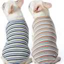 Dog Shirts Vest Cotton Striped T-Shirt, Sleeveless Stretchy Pet Clothes for Small Dogs, 2-Pack Soft Breathable Puppy Tank Top Cat Tee (X-Large, Blue,Yellow)