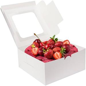 Moretoes 6 pcs Cake Boxes, 10x10x5 Inch White Bakery Boxes with Window for Valentine's Day, Mother's Day, Pastries, Cookies, Pie, Cupcakes