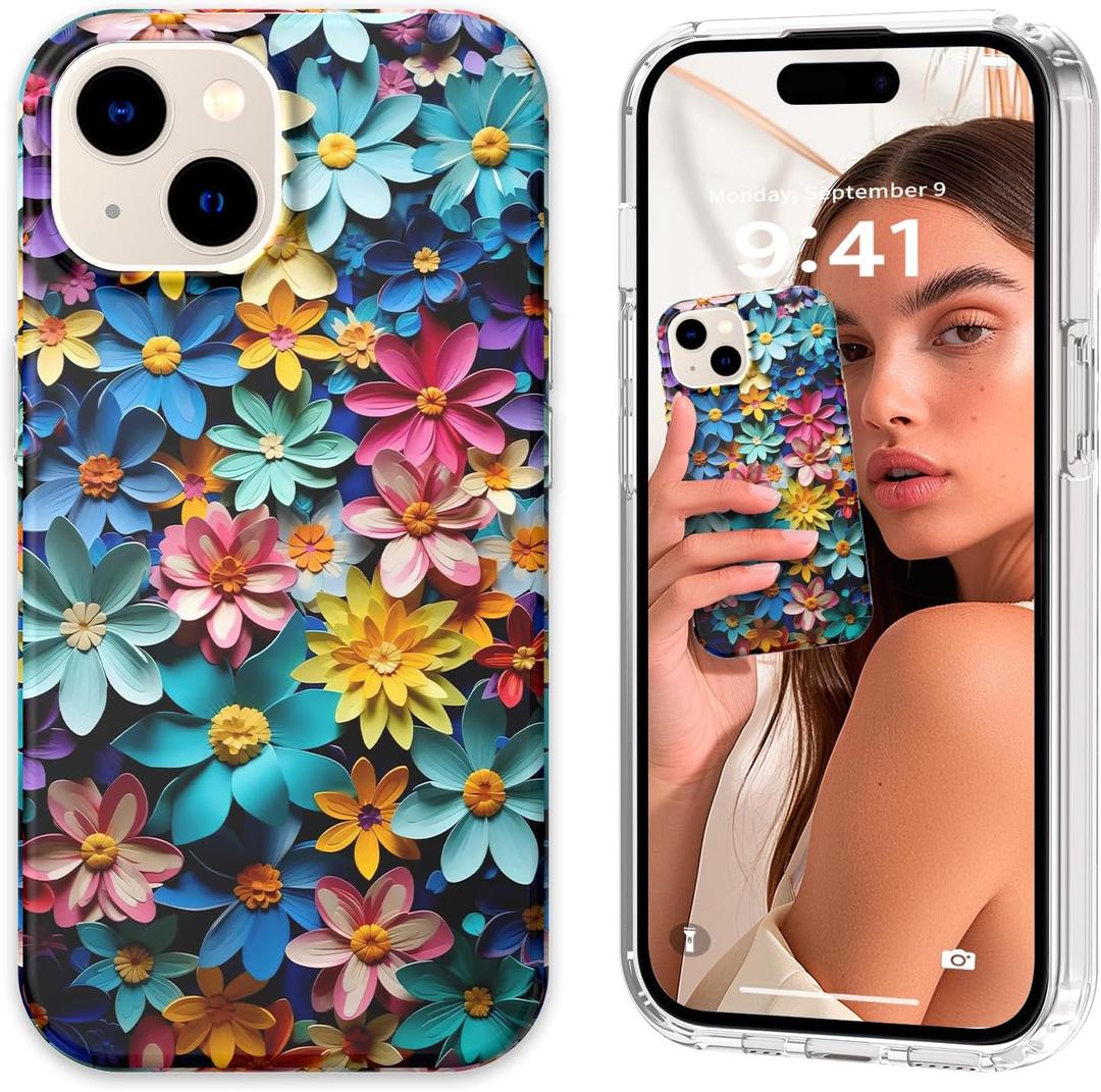 Magnetic for iPhone 15 Plus Case Cute for Women, [Compatible with Magsafe][Drop Protection] Slim Colorful Flowers Oil Painting Printed Girly Floral Phone Case for iPhone 15 Plus