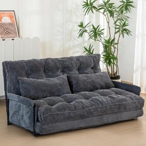 MAXYOYO Adjustable Floor Sofa Couch with 2 Pillows, Multi-Functional Bean Bag Bed, 5-Position Foldable Lazy Sofa Sleeper Bed with Armrest, Versatile Floor Seating for Reading, Dark Grey, Double (Loveseat)