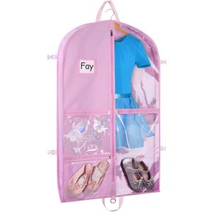 Zilink 40" Dance Costume Garment Bag Clear Dance Costume Bag for Hanging Storage with 5 Clear Zipper Pockets Stable Buckles and Carry Handles for Dance Competition Closet Storage, Pink